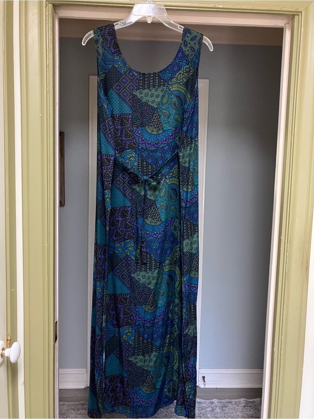 Studio Teal, Navy & Purple Sleeveless Printed Maxi Dress